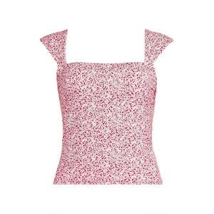 Land's End Plus Square Neck and Back underwire tankini Top coral Rose floral 20W
